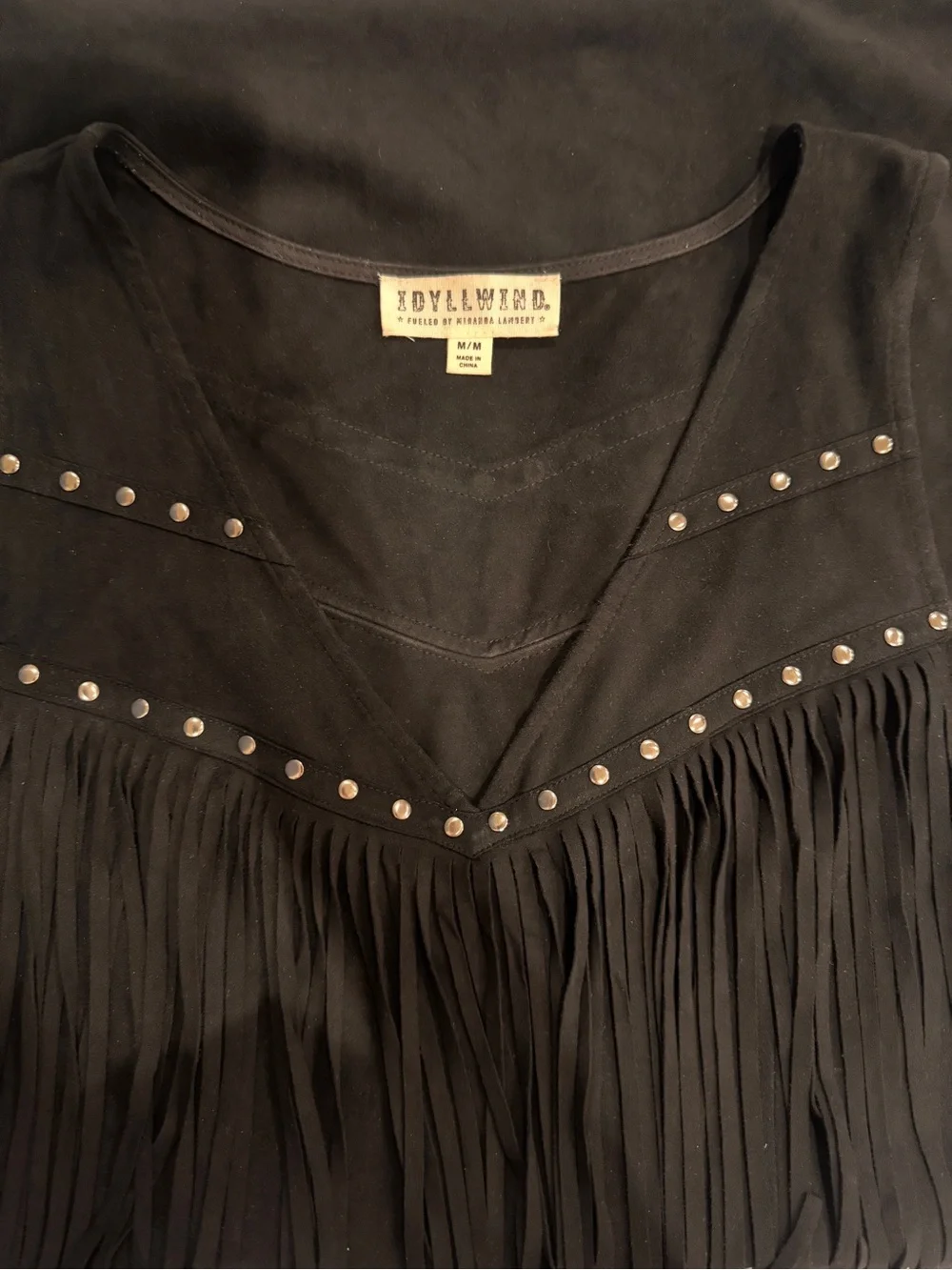 IDYLLWIND Fueled by Miranda Lambert Black Fringe V-Neck Sleeveless Dress (med)